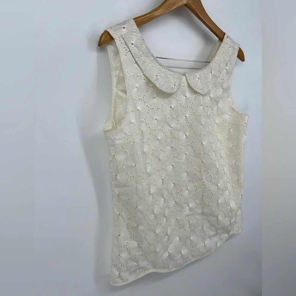 Tulle | Anthropologie | XL Ivory Eyelet Top | Peter Pan Collar | Vintage Look - Picture 2 of 12